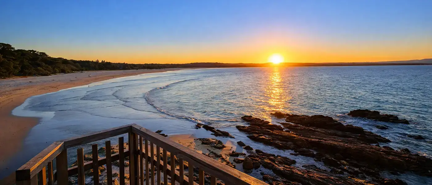 Sunset over the beach at Byron Bay